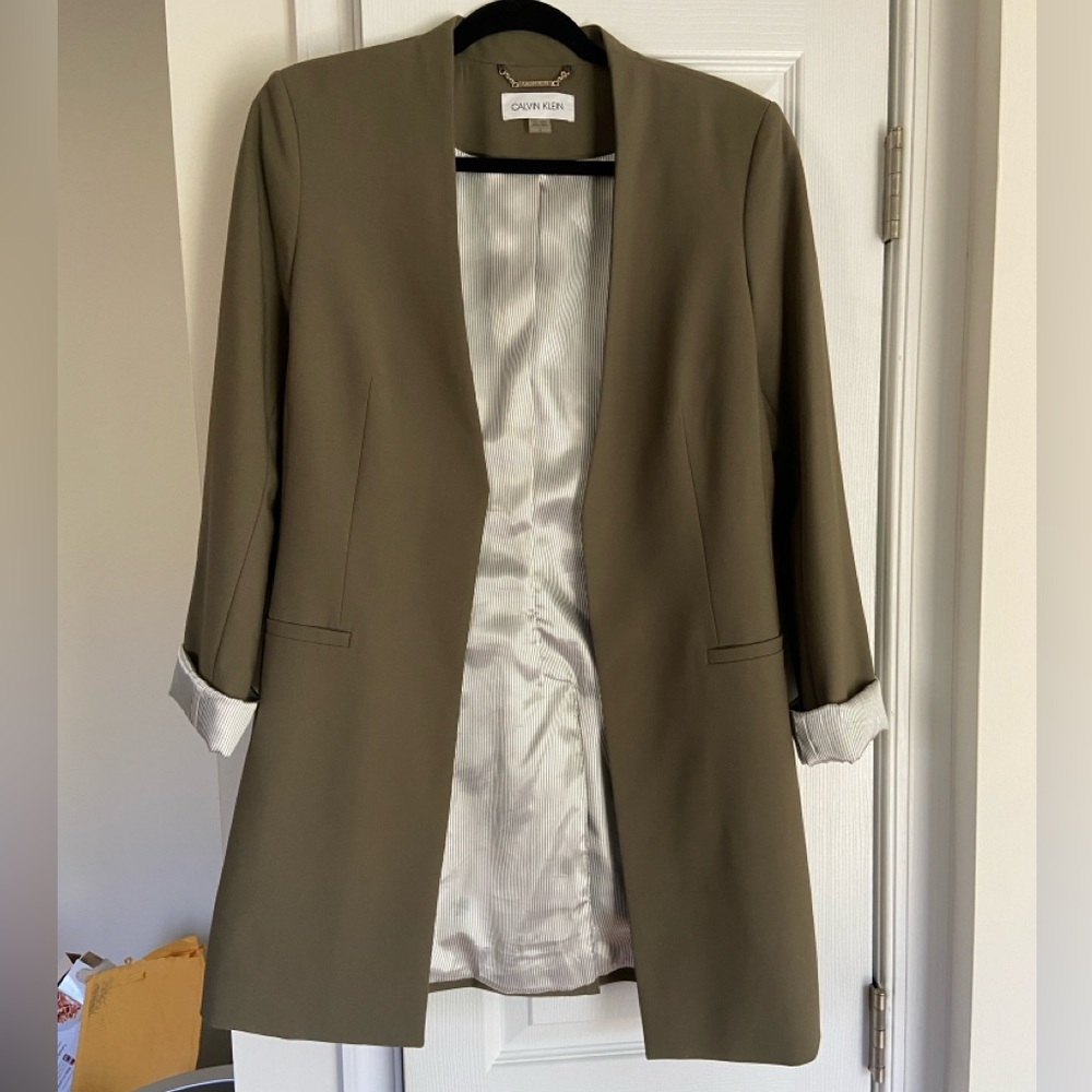Calvin Klein Size 10 Olive Blazer